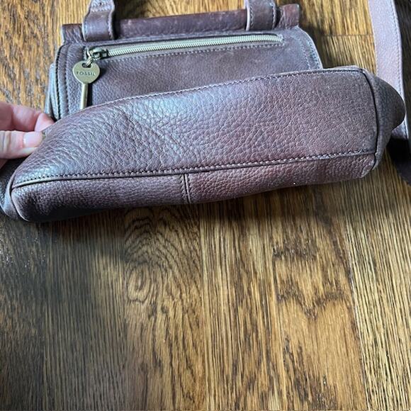 VTG Fossil Small Crossbody Purse Brown Genuine Pebbled Leather 75082 Key READ - Picture 11 of 11